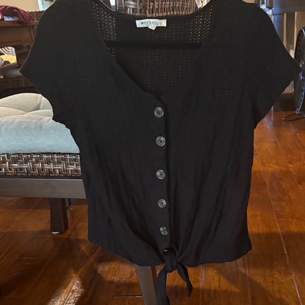 Workshop Republic Clothing Black Button-Down Tie-Front Top